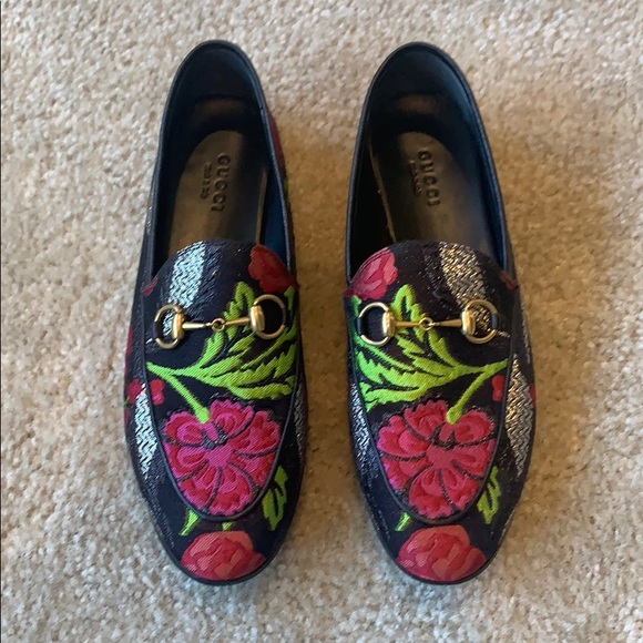 Gucci Jordaan leather-trim metallic floral loafers - Picture 3 of 11